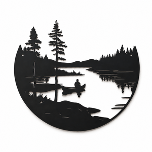 Arte de Pared de Hierro, Escena de Montaña y Lago, Decoración Contemporánea, Escultura Metálica para Interiores y Exteriores - Product Image 1