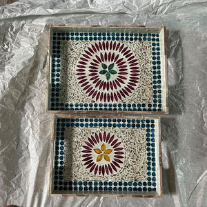 Nouveau design, vente en gros, ensemble de plateaux décoratifs rétro en nacre et coquille de Capiz, logo personnalisable, pour la décoration intérieure - Product Image 1