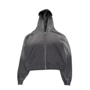 Conjunto de Dos Piezas Personalizado para Hombre, Estilo Vintage, Sudadera con Capucha y Pantalones Deportivos con Pedrería, Estampado, Lavado Ácido, Estilo Jogger - Product Image 2