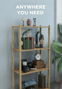 4-Tier Wooden Shelf <b>Unit</b> Multi-Purpose Bathroom, <b>Kitchen</b> & <b>Storage</b> Shelf Modern Open Bookshelf - Product Image 3