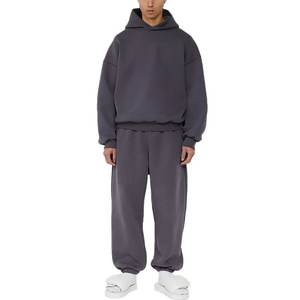 Conjunto de pantalones de chándal y Sudadera con capucha de secado rápido transpirable de algodón de gran tamaño Unisex ecológico de invierno en estilo holgado con hombros caídos - Product Image 4