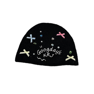 Wholesale 2025 New Fashion Custom <b>Jewelry</b> <b>Acrylic</b> Crystal Embellishments Ribbed Knit Crystal Beanie Hat For Women And Girls - Product Image 1