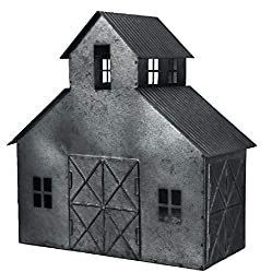 Porte-bougie en métal galvanisé en forme de grange avec de grandes portes de grange et ouvertures de fenêtres Décoration de Noël de style campagnard Lanterne votive - Product Image 2