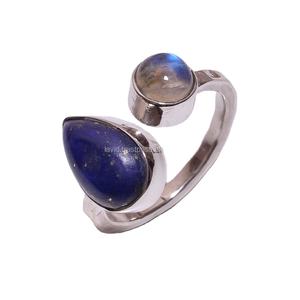 Fait à la main 925 Sterling Silver Rainbow Moonstone Lapis Gemstone Rings Fine Indian Wedding Jewelry for Engagement Party Anniversary - Product Image 1
