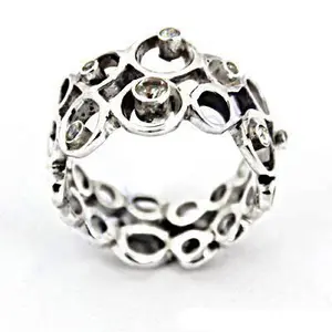 Women's Openwork Ring with Gemstones 925 Silver <b>Fine</b> <b>Brooches</b> Collection - Product Image 1