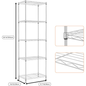 MZG Simple Assembly Boltless Gloss Chrome Finish Slim Multi Layer Wire Shelving <b>Rack</b> Tall 5 Tier Metal Utility Shelves - Product Image 2