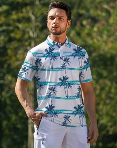 เสื้อโปโลผู้ชายทำจากผ้าแห้งเร็วมีดีไซน์ยืดเหมาะสำหรับใส่เล่นกอล์ฟเสื้อโปโลแขนสั้นพิมพ์ลายลำลอง - Product Image 1