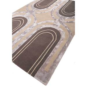 Tapis géométrique en laine et viscose tufté à la main Acar gris et noir Ptwv-7139 pour la maison, le salon, le couloir, la chambre d'adolescent, rectangulaire rayé - Product Image 2