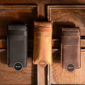 ALW 2025 Brown Leather Portable Cigar Case <b>Pouch</b> Box Custom Travel Case with Cutter Accessory OEM ODM Available - Product Image 1