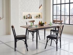 Ensemble de table à manger en bois moderne et 4 chaises avec pieds en métal, ensemble de sièges de cuisine de style industriel, durable, design élégant, haute qualité - Product Image 1
