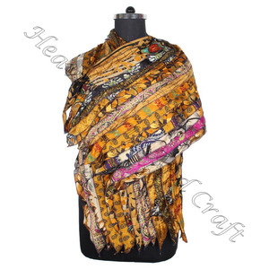 Recycled Silk Sari 15 Strips Designer Handmade <b>Scarves</b> Stole Shawls SC672 Fine Silk Wholesale Recycled Vintage Sari Female <b>Scarf</b> - Product Image 4
