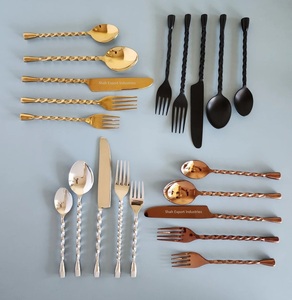 Juego de cubiertos de metal de estilo americano en mango trenzado de alambre acabado negro para el hogar boda fiesta vajilla juegos de cubiertos - Product Image 5