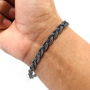 Pulsera de Plata de Ley 925 sólida para hombre, joyería bohemia de plata lisa de estilo trenzado hecha a mano, disponible a un precio razonable - Product Image 3