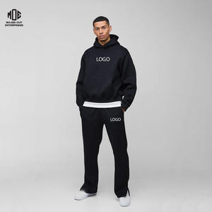 Chándal Scoba negro de gran tamaño con dobladillo dividido LOGO personalizado Bootcut Pantalones de chándal Tallas grandes Impreso Peso pesado Sudadera con capucha transpirable - Product Image 1