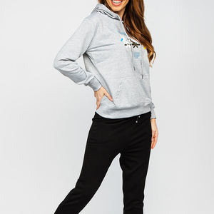 Vente en gros de vêtements de sport à manches longues en coton pour femmes, sweat-shirt tricoté avec logo personnalisé, sweats à capuche pour dames - Product Image 2