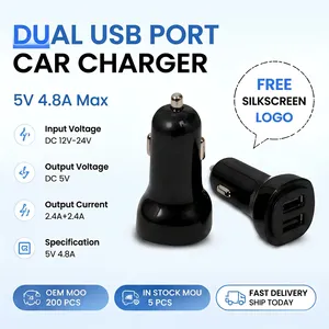 Chargeur de voiture double USB 24W 2 ports USB 5V 2.4A Impression de logo en sérigraphie gratuite 12V 24V Mini double USB pour <span class=keywords><strong>camion</strong></span>, bus, fourgonnette, flotte - Product Image 2