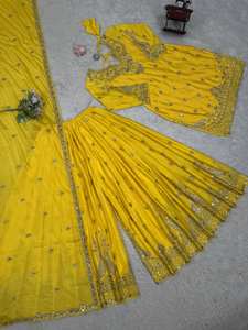 ชุดสูทสีเหลืองสำหรับงานปาร์ตี้ของสาวๆชุดสูทชาราราราราราราราราของอินเดีย - Product Image 3