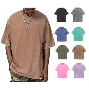 Camiseta desgastada con lavado ácido para hombre, camisetas extragrandes de algodón 100%, camiseta Vintage con logotipo estampado personalizado para hombre - Product Image 1