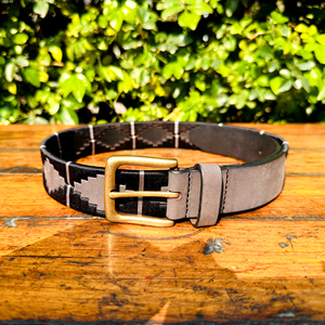 Custom Length Grey Black Vintage Style <b>Polo</b> Belt Genuine Leather Shining Thread 100% Solid Brass for Buckle Genuine Leather Belt - Product Image 3