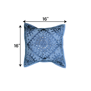 Turquoise <b>Blue</b> and Dark <b>Blue</b> Handmade 16x16 Square Mirror Work Cotton Cushion Covers Throw Pillow Accent <b>Sofa</b> <b>Bed</b> Pillows Set - Product Image 2