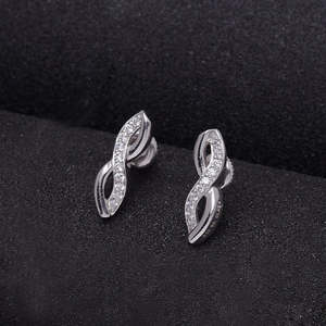 Boucles d'oreilles en argent sterling 925 de qualité supérieure pour femmes et filles, boucles d'oreilles à clous géométriques en forme de cœur et de fleur, diamant, or rose, bijoux tendance - Product Image 2