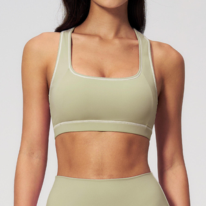 Sujetador deportivo prémium para mujer, talla grande, con bloques de color, espalda cruzada, de alto soporte, de nailon cepillado elástico, top de yoga con almohadillas extraíbles para correr - Product Image 3