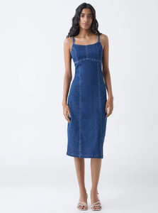 Robe trapèze en denim bleu Nuon - Product Image 1