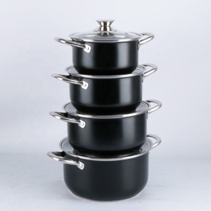Hotsale 8 pièces 410 marmites à soupe et à bouillon en acier inoxydable Ollas Casroles batterie de cuisine noire - Product Image 1