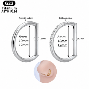 Anello a Segmento con Cerniera a D in Titanio ASTM F136 Placcato Oro con Zirconi Cubici, 16G, per Piercing al Naso, Setto, Cartilagine, Elica - Gioielli all'Ingrosso - Product Image 3