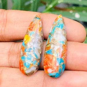 หินธรรมชาติสไปซี่หอยนางรมสีเทอร์ควอยส์พลอยรูปทรงลูกแพร์เรียบยาวแบบหลวมสำหรับทำเครื่องประดับงานหัตถกรรม DIY ขายส่ง - Product Image 2