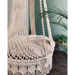 Fauteuil suspendu en macramé bohème fait main, chaise hamac simple pour jardin, pour meubles d'extérieur - Product Image 2