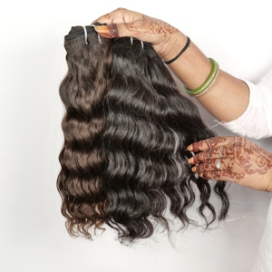 100% Paquetes naturales ondulados sin procesar Sin trama Onda profunda Cutícula alineada Templo Extensiones de cabello humano indio - Product Image 2