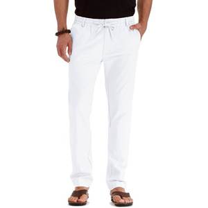 <b>Men's</b> Pure <b>White</b> Polyester/Cotton Canvas Mid Elastic Drawstring Casual Straight-Legged Anti-Pilling Beach Yoga <b>Trouser</b> Midweight - Product Image 3