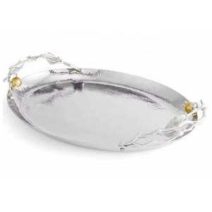 Elegante bandeja de servicio de Metal ovalada con diseño de Granada dorada y plateada para boda, aniversario, fiesta de cumpleaños y decoración de centro de mesa - Product Image 1