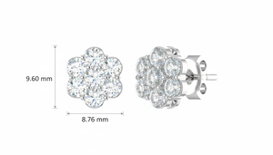 Boucles d'oreilles clous pour femmes en or 14 carats et 14 diamants naturels, taille ronde brillante, motif fleur |   Plaqué or 1,50 carat - Product Image 2