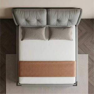Base <span class=keywords><strong>letto</strong></span> imbottita bianco crema con telaio in legno silenzioso, <span class=keywords><strong>letto</strong></span> matrimoniale moderno minimalista in pelle per telaio <span class=keywords><strong>letto</strong></span> Queen Size - Product Image 1