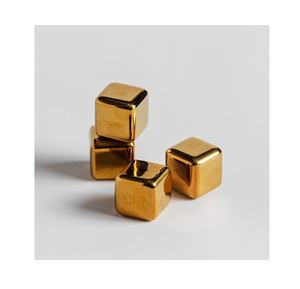 Cubos de hielo sostenibles de acero inoxidable, suministros de barra de oro hechos a mano, whisky, cubo de hielo de piedra dorada de Metal reutilizable, whisky - Product Image 2