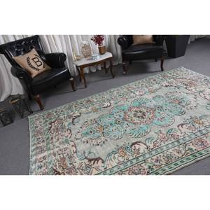 Alfombra clásica de lana azul Beige 5,6X8,9 pies Diseño de retazos turco hecho a mano para sala de estar o dormitorio con respaldo de látex - Product Image 2