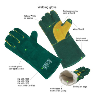 Gants de soudage électrique en cuir de vachette double couche Gants en cuir de meulage Tig Absorber la sueur Anti-coupure Anti-Slip Caractéristiques Allongé pour - Product Image 6