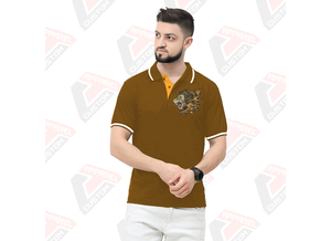 Signature T-shirt à rayures pour homme pour polo respirant et élégant avec des appliques de tissus en velours côtelé denim batik écologiques pour l'été - Product Image 3