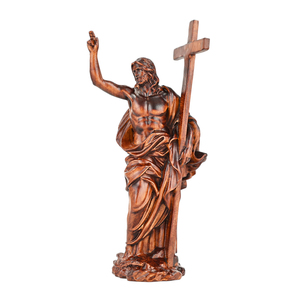 Sculpture en bois de Jésus ressuscité, statue sculptée du Christ ressuscité dynamique pour les expositions de Pâques et les collections d'art sacré - Product Image 1