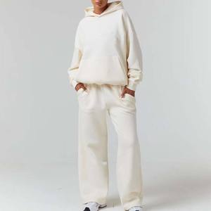 Plain Hooded Casual Women's Autumn Tracksuit Sportswear Activewear 100% Cotton ODM OEM Service Pullover Hoodie <b>White</b> <b>Sweatshirt</b> - Product Image 5