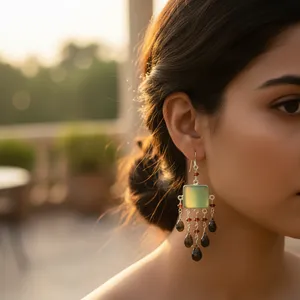 Boucles d'oreilles pendantes en argent 925 plaqué or avec calcédoine et grenat pour femmes, cadeaux de mariage et de fête - Product Image 1