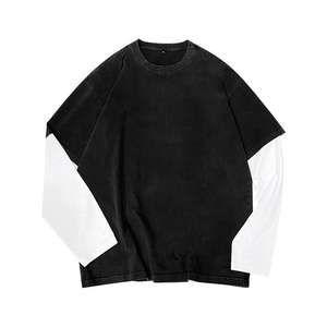 เสื้อยืดแขนยาวสองชั้นสำหรับผู้ชายเสื้อยืดโอเวอร์ไซส์แขนยาวพิมพ์ลายโลโก้ตามสั่ง - Product Image 4