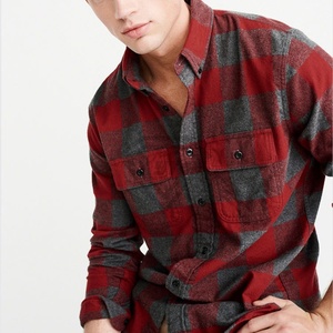 Usine en gros hommes 100% coton flanelle chemise confortable à manches longues Logo personnalisé à carreaux tricoté bouton couvert flanelle chemise - Product Image 3