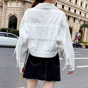 Abrigo vaquero blanco para mujer con decoración de botones, prendas de vestir exteriores holgadas para primavera, otoño, invierno, verano, Tops informales para estudiantes - Product Image 2