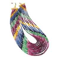 Collier de perles facettées en pierres précieuses naturelles (rubis, émeraudes, saphirs) multicolores pour la fabrication de bijoux, vente en gros, collection arc-en-ciel 2026
