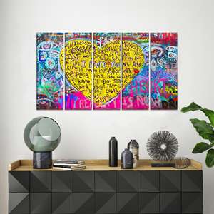 Arte en lienzo con grafitis: Impresión decorativa de pared estilo Banksy, estilo bohemio, JUEGO DE 5 LIEÑOS - Product Image 1