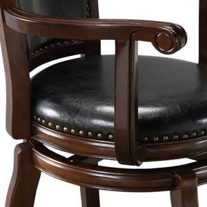 Chaise de bar pivotante classique en bois massif, tabouret de comptoir rembourré en cuir PU, mobilier de luxe pour café, restaurant, hôtel - Product Image 5