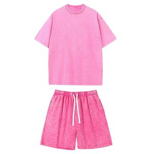 Ensemble de t-shirts décontractés d'été pour hommes en molleton bouclette streetwear, coupe oversize à épaules tombantes, délavé à l'acide, grammage lourd et respirant - Product Image 1